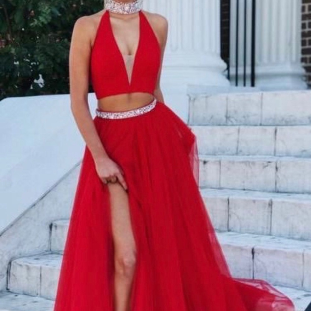 Red Two Piece Prom Dress